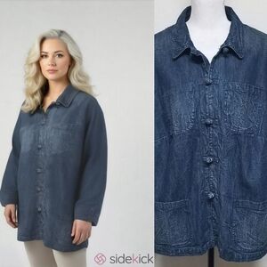 90s Vintage Lauren Ralph Lauren Cotton Dirty Wash Denim Frog Clasp Jacket 3X